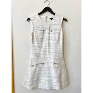 White + Grey Printed Fit and Flare Dress